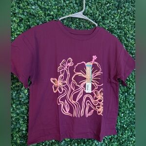 Girls' Floral Graphic Tee in Maroon - Casual Short Sleeve